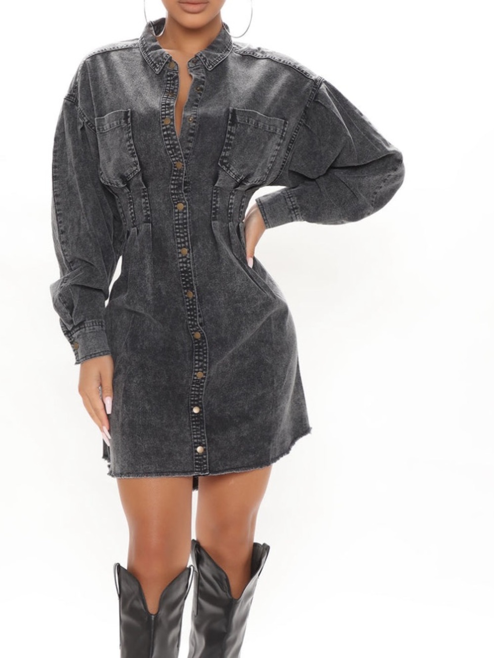 Fashion Nova Overcast Denim Mini Dress - Charcoal Black